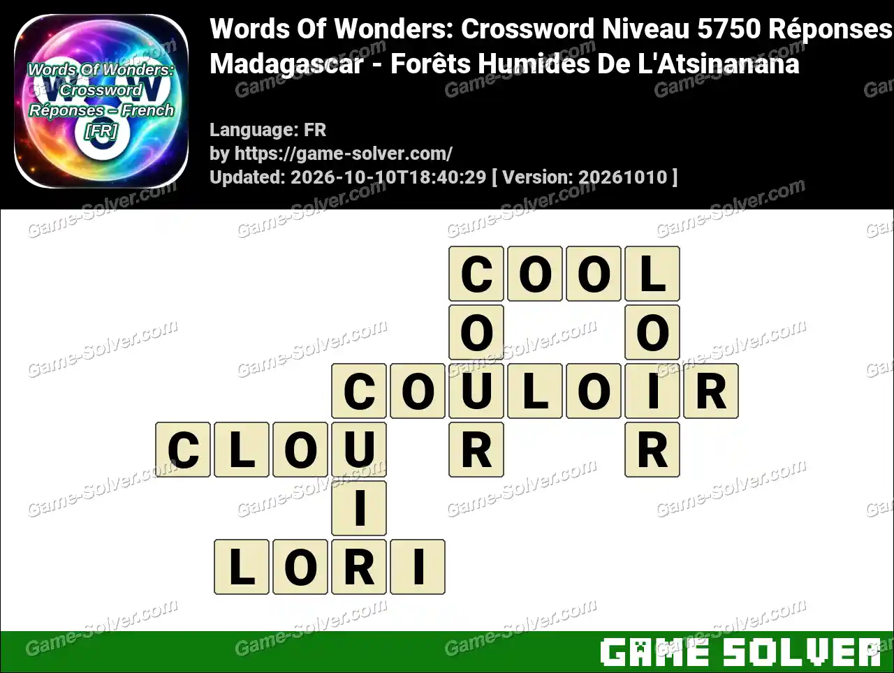 Words Of Wonders: Crossword Niveau 5750 Réponses – Madagascar – Forêts Humides De L’Atsinanana